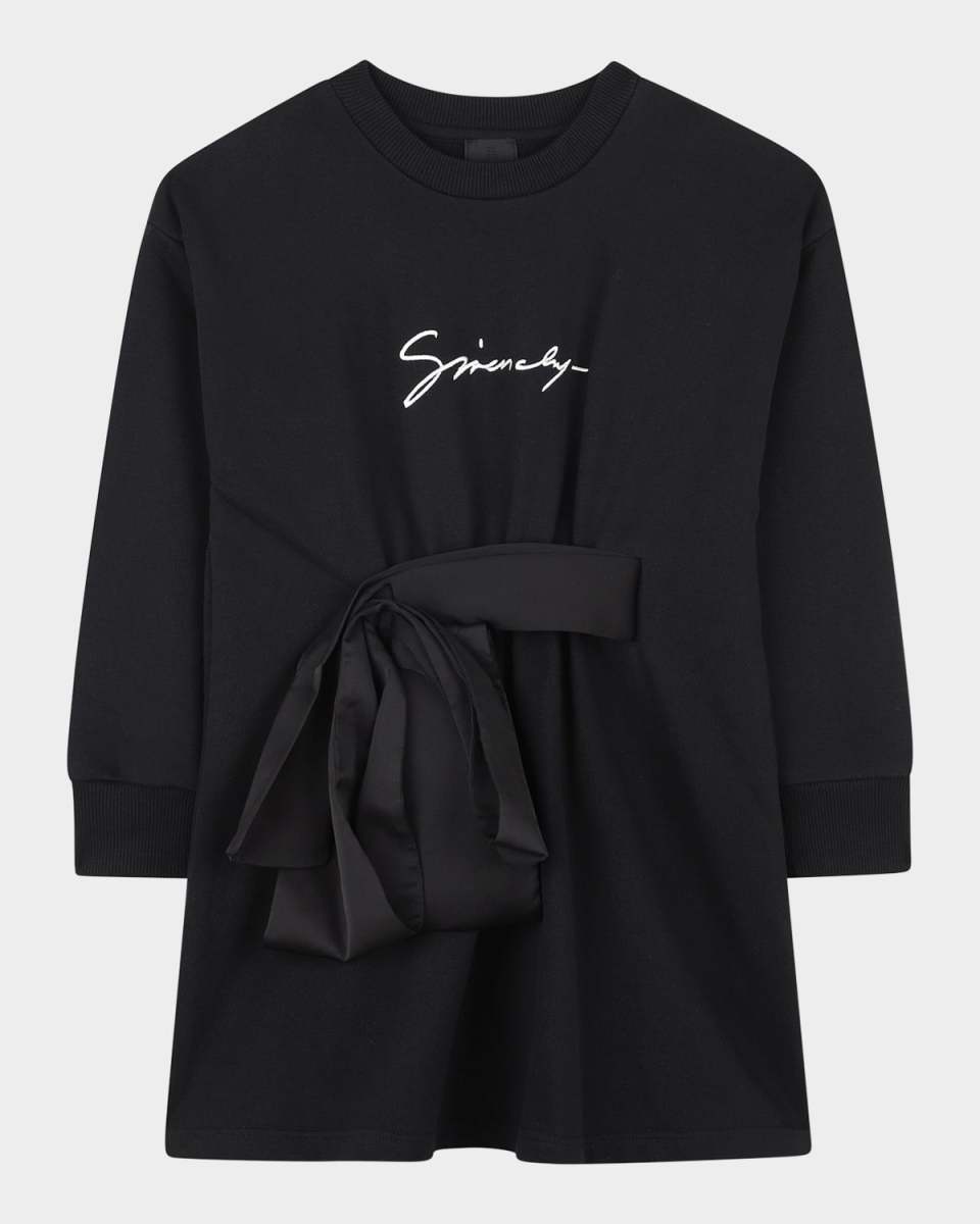 Girl's Logo Embroidered Fleece Dress with Satin Bow, Size 8-14